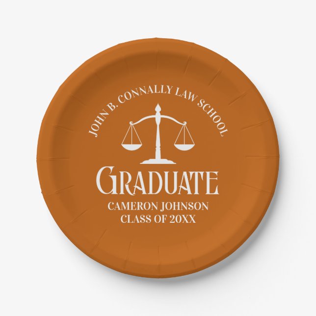 Custom Orange Law School Graduation Party Paper Plate (Front)