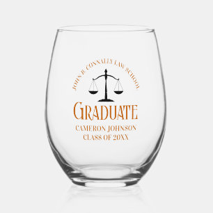 Custom Orange Law School Graduation Party Stemless Wine Glass