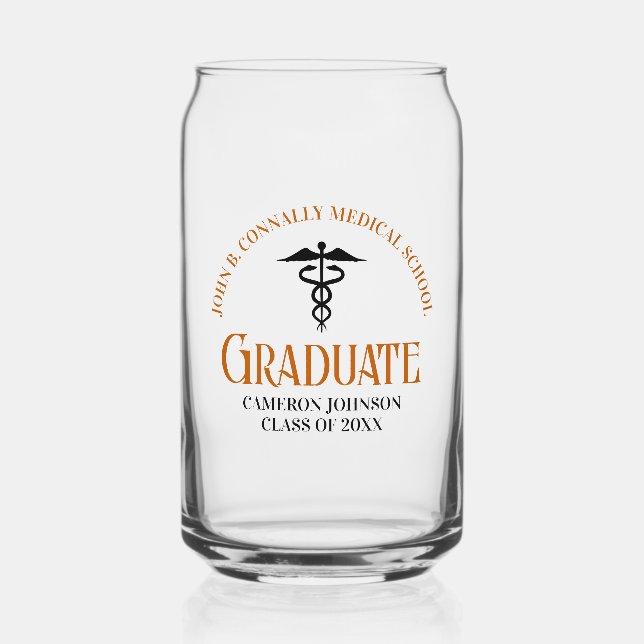 Custom Orange Medical School Graduation Keepsake Can Glass (Front)
