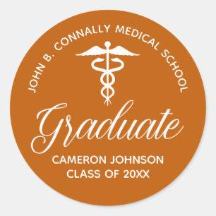 Custom Orange Medical School Graduation Party Classic Round Sticker