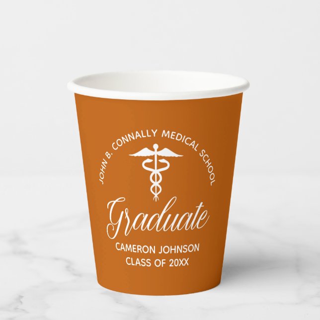 Custom Orange Medical School Graduation Party Paper Cups (Front)