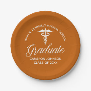 Custom Orange Medical School Graduation Party Paper Plate