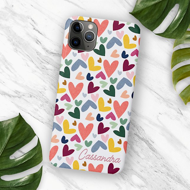 Custom Orange Mint Green Pink Blue Heart Pattern Case-Mate iPhone Case (Creator Uploaded)