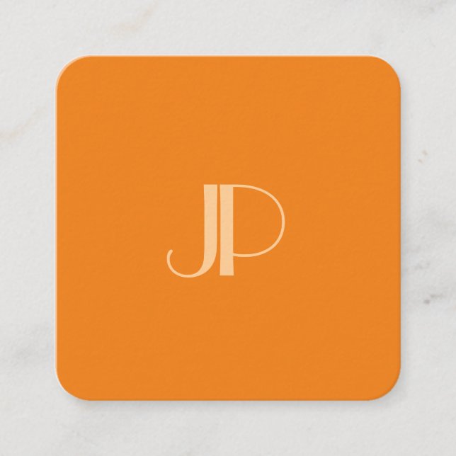 Custom Orange Modern Elegant Monogram Initial Square Business Card (Front)