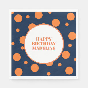 Custom Orange Navy Blue Polka Dot Birthday Party Napkin
