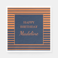 Custom Orange Navy Blue Striped Birthday Party 