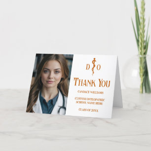 Custom Orange Osteopathic Medical Doctor Photo Thank You Card