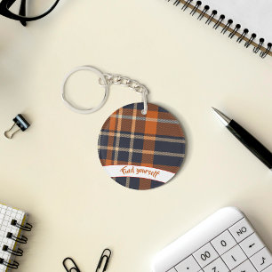 Custom Orange Plaid Keychain