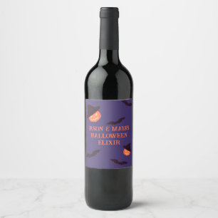 Custom Orange Retro Pumpkin Halloween Wine Label 