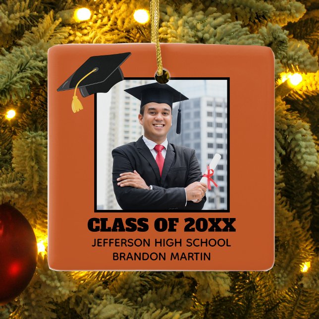 Custom Orange Senior Graduation Photo 2024 Ceramic Ornament (Creator Uploaded)