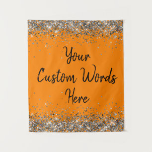 Custom Orange Silver Personalised Birthday Party Tapestry