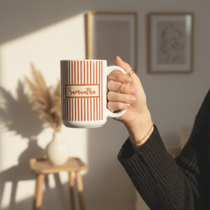 Custom Orange Striped Mug Gift for Mum or Coworker