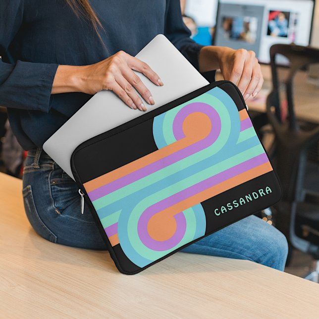 Custom Orange Turquoise Blue Purple Retro Pattern Laptop Sleeve (Creator Uploaded)