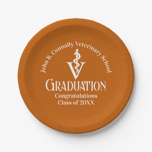 Custom Orange Veterinary School Graduation Party Paper Plate (Front)