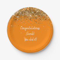 Custom Orange White Gold Graduation Party Glitter