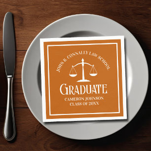 Custom Orange White Law School Graduation Party Napkin