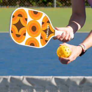 Custom Orange Yellow Brown Retro Mod Art Pattern Pickleball Paddle