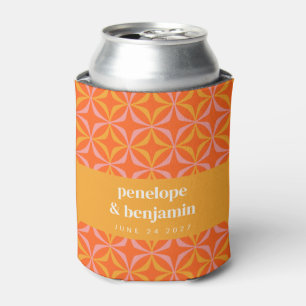 Custom Orange Yellow Retro Typography Wedding   Can Cooler