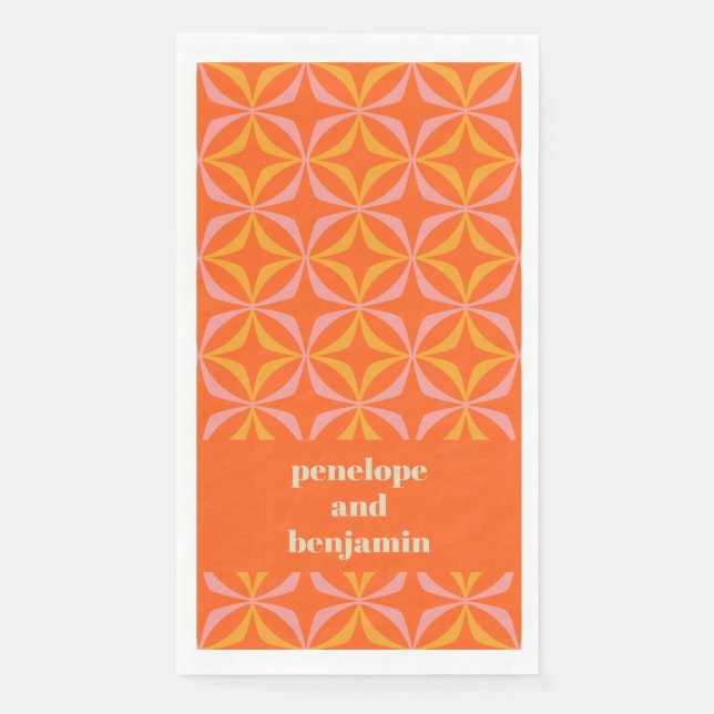 Custom Orange Yellow Retro Typography Wedding Napkin (Front)