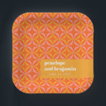Custom Orange Yellow Retro Typography Wedding  Paper Plate<br><div class="desc">Custom Modern Orange and Yellow Retro Typography Wedding Paper Plates</div>