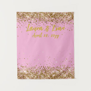 Custom Orchid & Gold Glitter Wedding Photo Booth Tapestry