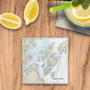 Custom Order: Casco Bay Authentic Nautical Chart Glass Coaster
