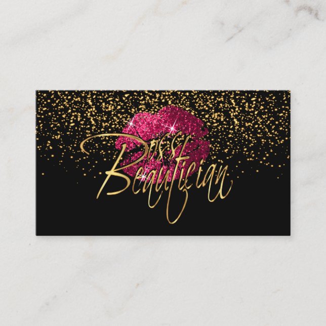 Custom Order - Gold Confetti & Hot Pink Lips Business Card (Front)