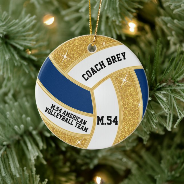 Custom Order Gold Glitter, White & Blue Volleyball Ceramic Tree Decoration (Tree)