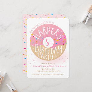 CUSTOM ORDER Harper's 5th Birthday cute doughnut Invitation