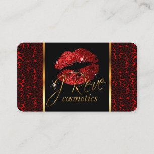 Custom Order Makeup Artist with Leopard & Red Lips Business Card