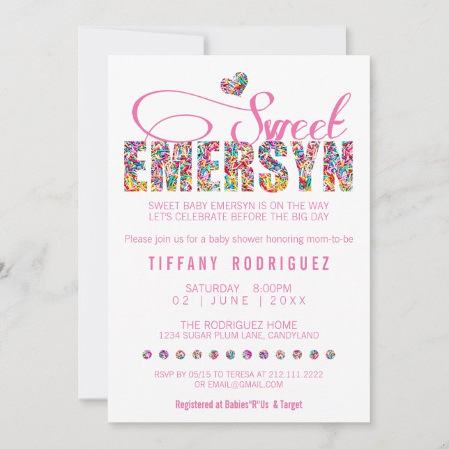CUSTOM ORDER Sweet Emersyn Baby Shower Invitation (Front)