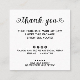 Custom Order Thank You Order Made My Day Square Business Card