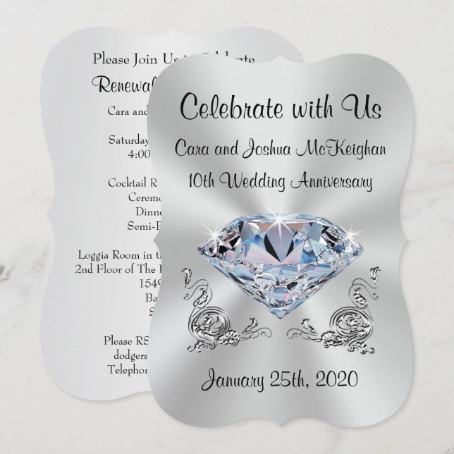 Custom Ordered 10th Wedding Anniversary Invitation (Front/Back)