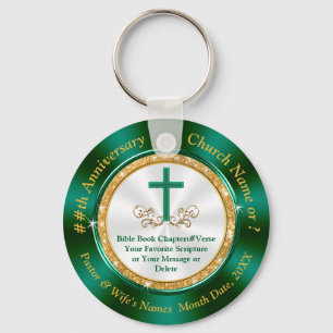 Custom Ordered Green Gold White Church Anniversary Key Ring