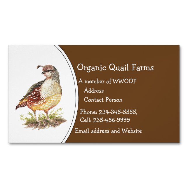 Custom Organic Quail Farm  Animal Business Card (Front)