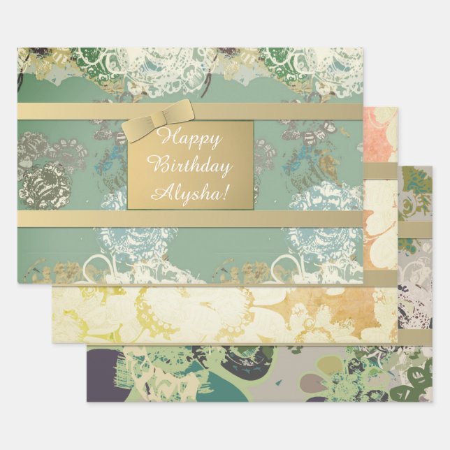 Custom Original Art Floral Wrapping Wrapping Paper Sheet (Set)
