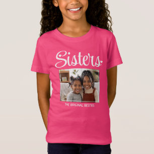 Custom ORIGINAL BESTIES Heart Script Photo SISTERS T-Shirt
