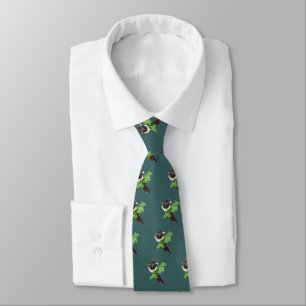 Custom Original Watercolor Magpie Pine Branch Tie
