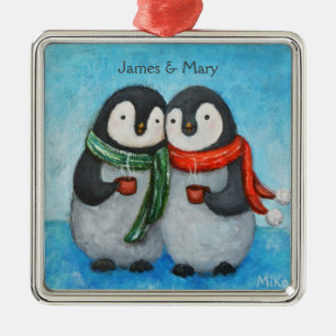 Custom Ornament First Christmas Together Penguins