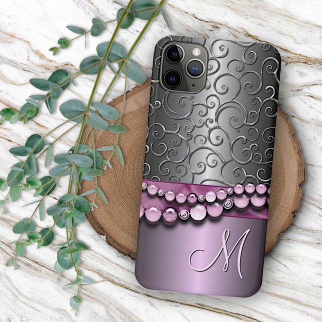 Custom Ornate Antique Faux Silver Swirls Pattern iPhone Case (Creator Uploaded)