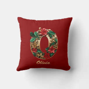 Custom Ornate Monogram O Christmas Red Gold Cushion