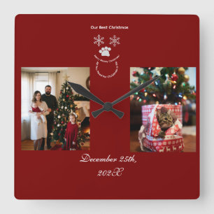 Custom Our Best Christmas ,Cat Photo Square Wall Clock