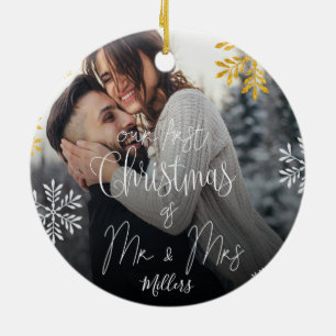 Custom   Our First Christmas as Mr And Mrs Ceramic Tree Decoration
