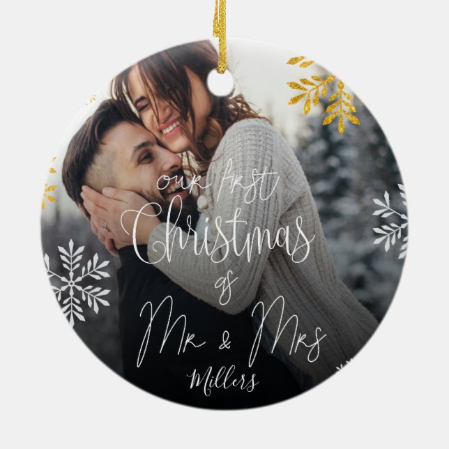 Custom | Our First Christmas as Mr And Mrs Ceramic Tree Decoration (Back)