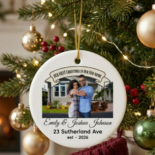 Custom Our First Christmas in Our New Home Photo Ceramic Tree Decoration