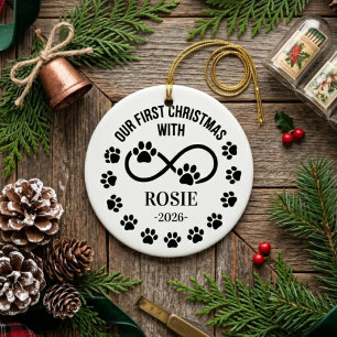 Custom Our First Christmas Pet Infinity Paw Print Ceramic Tree Decoration