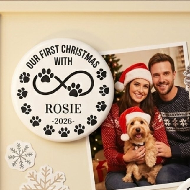 Custom Our First Christmas Pet Infinity Paw Print Magnet (our first christmas with - family photo )