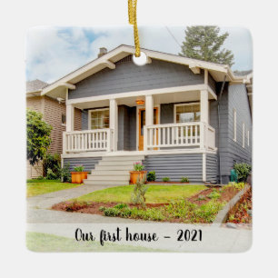 Custom Our First House Photo With Year Ceramic Ornament