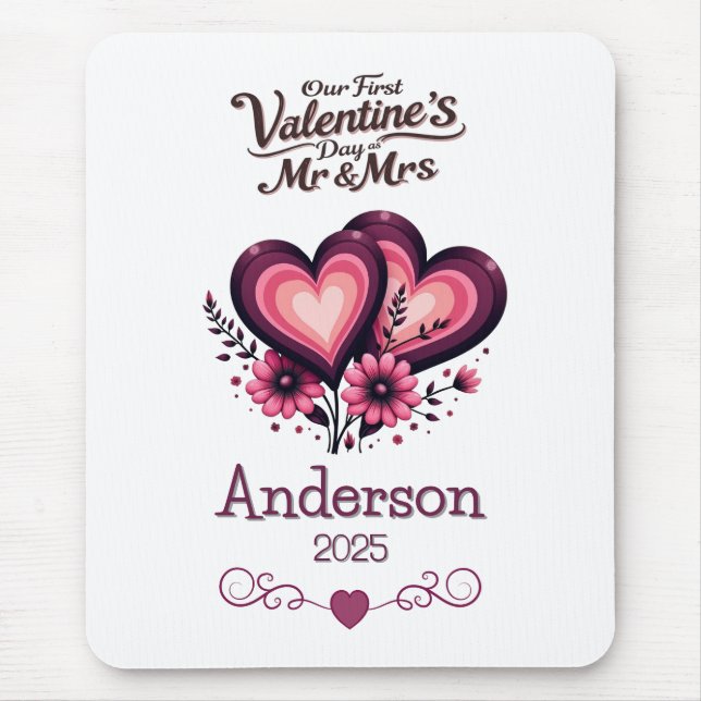 Custom Our First Valentines Day Mr & Mrs Mouse Mat (Front)