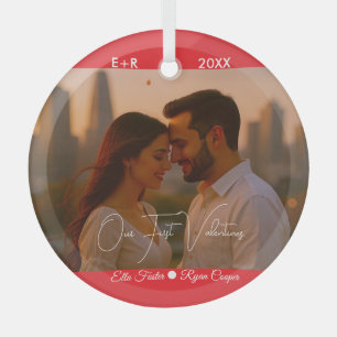 Custom Our First Valentine's Photo Glass Tree Decoration